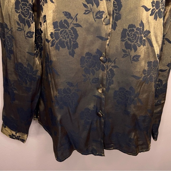 Vintage 90s Size 14 Christie And Jill Green Iridescent Floral Button Up Blouse - Picture 4 of 14